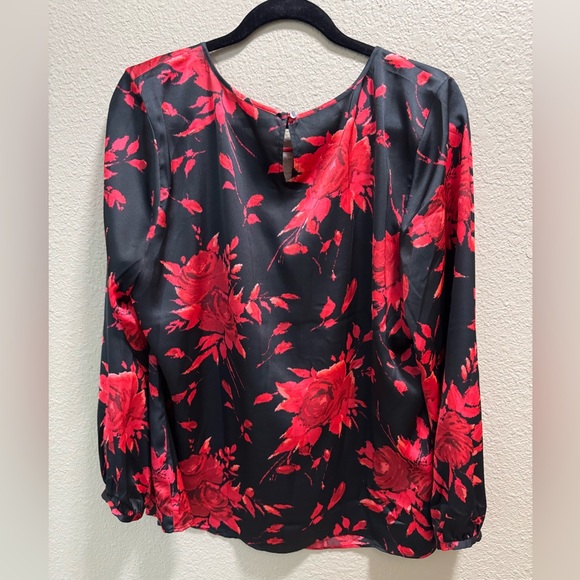 Talbots Black & Red Floral Long Sleeve Blouse | GUC - Picture 2 of 3